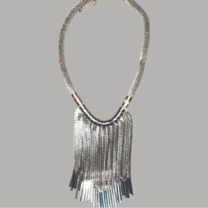 Gorgeous silver tone thick rope style necklace with silver fringe!